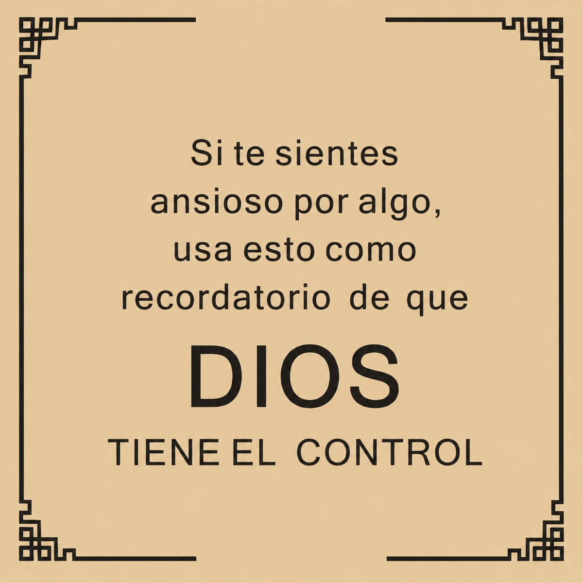 Tarjeta beige con mensaje de fe Dios tiene el control