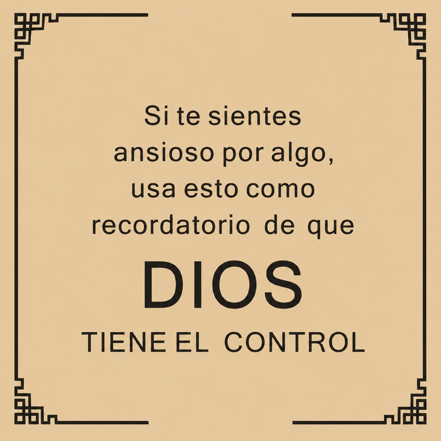 Tarjeta beige con mensaje de fe Dios tiene el control