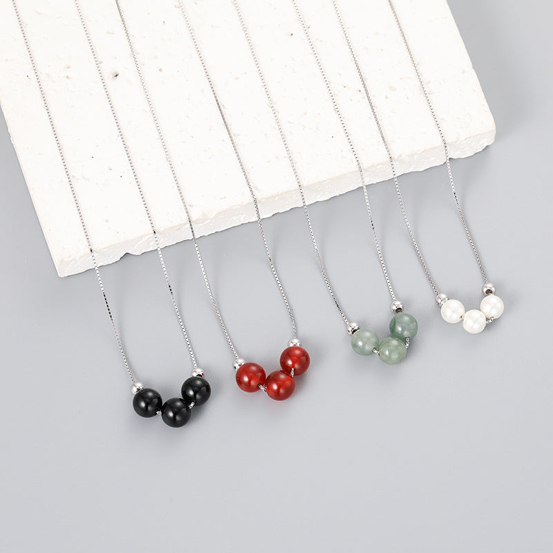 Red Agate & Jade Trio Necklace detail 2
